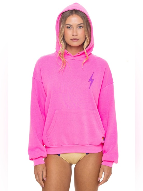 Aviator Nation Tops - AVIATOR NATION BOLT STITCH RELAXED PULLOVER HOODIE - NEON PINK // NEON PURPLE